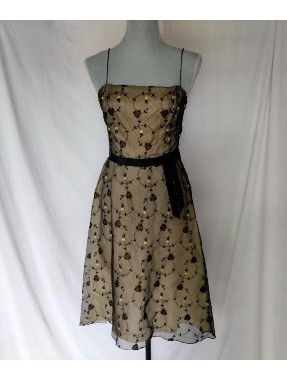 Vintage 90s Y2K 100% silk yellow and black laundry by Shelli shell dress 10 - Picture 1 of 8